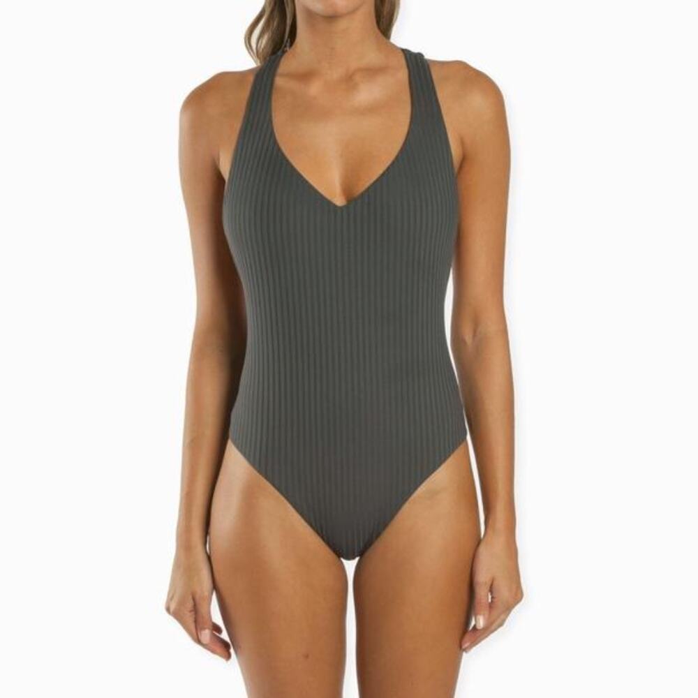 NWT Boys+Arrows Bad News Beck One Piece Swimsuit Iron Charcoal XS Plunge $220 - Picture 6 of 10